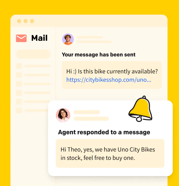 LiveChat® dashboard with a product recommendation sent asynchronously to a customer by support agent