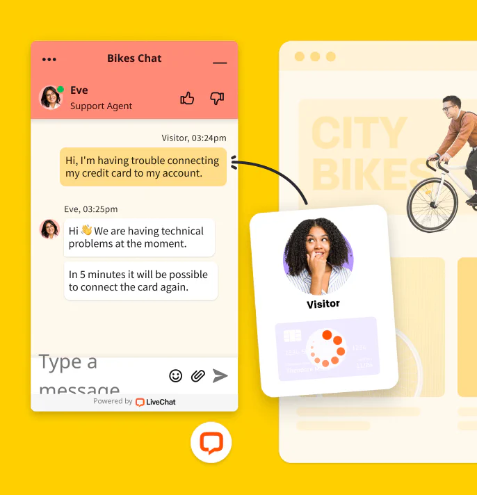 LiveChat® dashboard with a product recommendation sent asynchronously to a customer by support agent