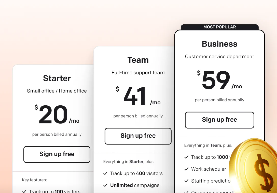 LiveChat pricing plans - Starter, Team and Business, an affordable Drift alternative for customer support teams