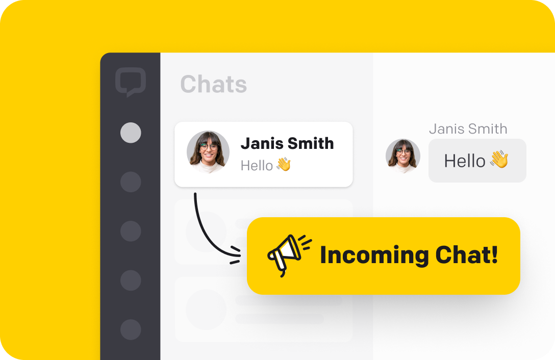 The visualization of an incoming chat in the LiveChat® app
