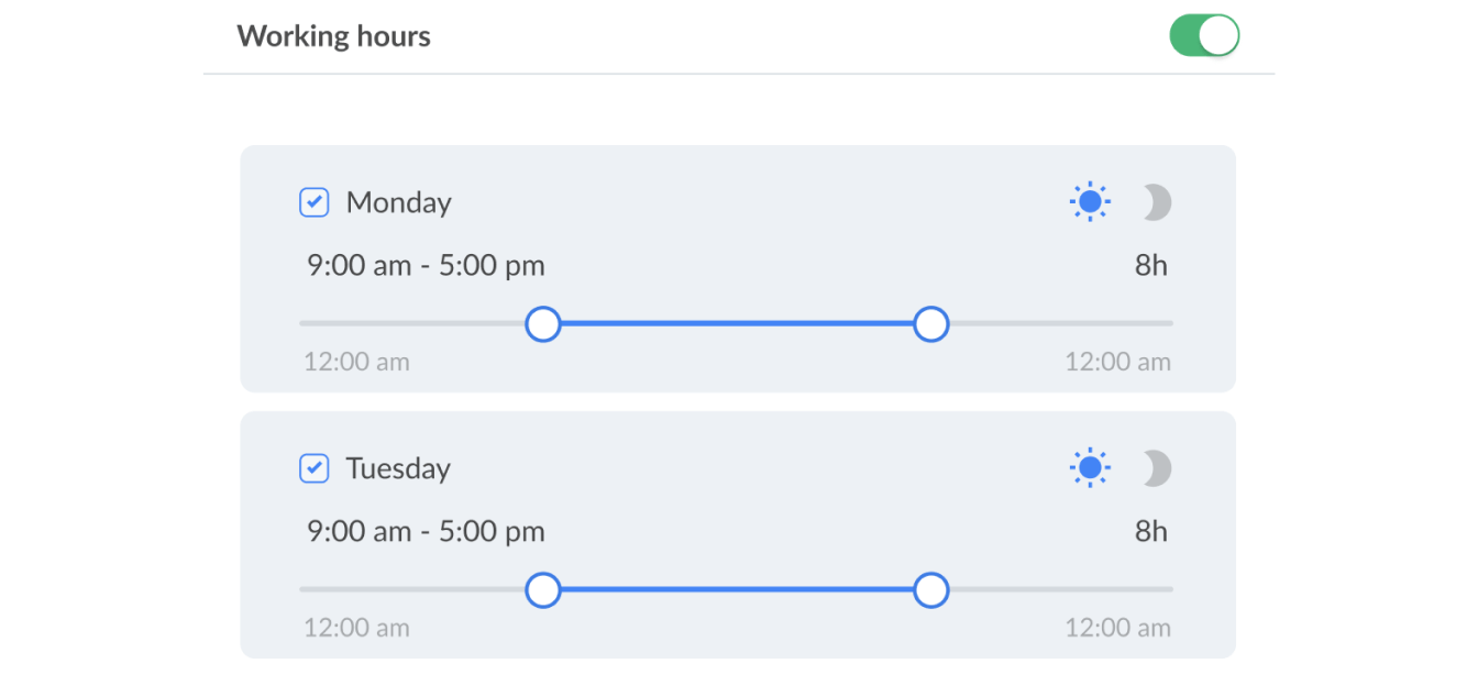 LiveChat working hours settings