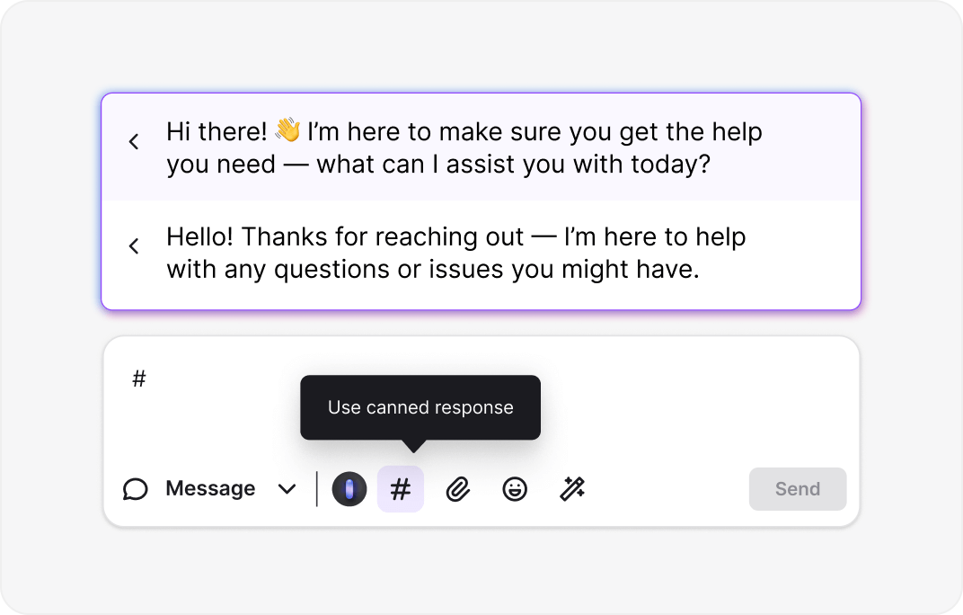 Canned responses interface showing saved message templates for Legal services LiveChat