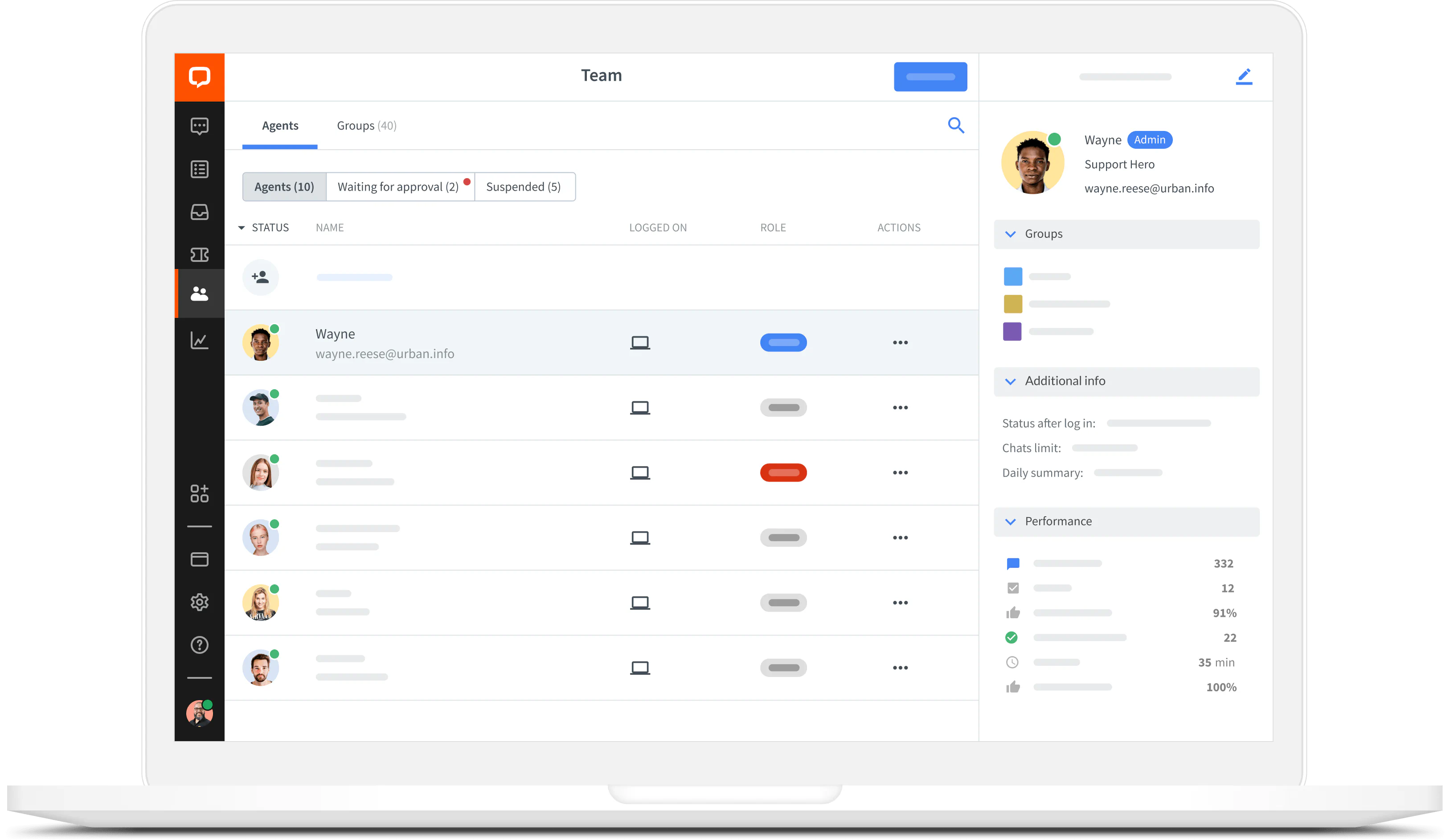 Team management in LiveChat® app for Windows